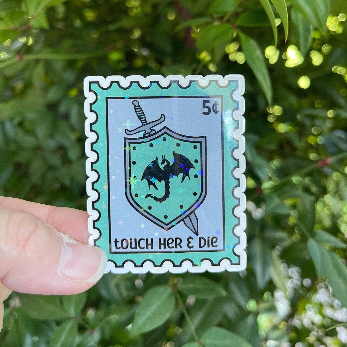 Touch Her and Die Stamp Sticker by Big Chair Dreams