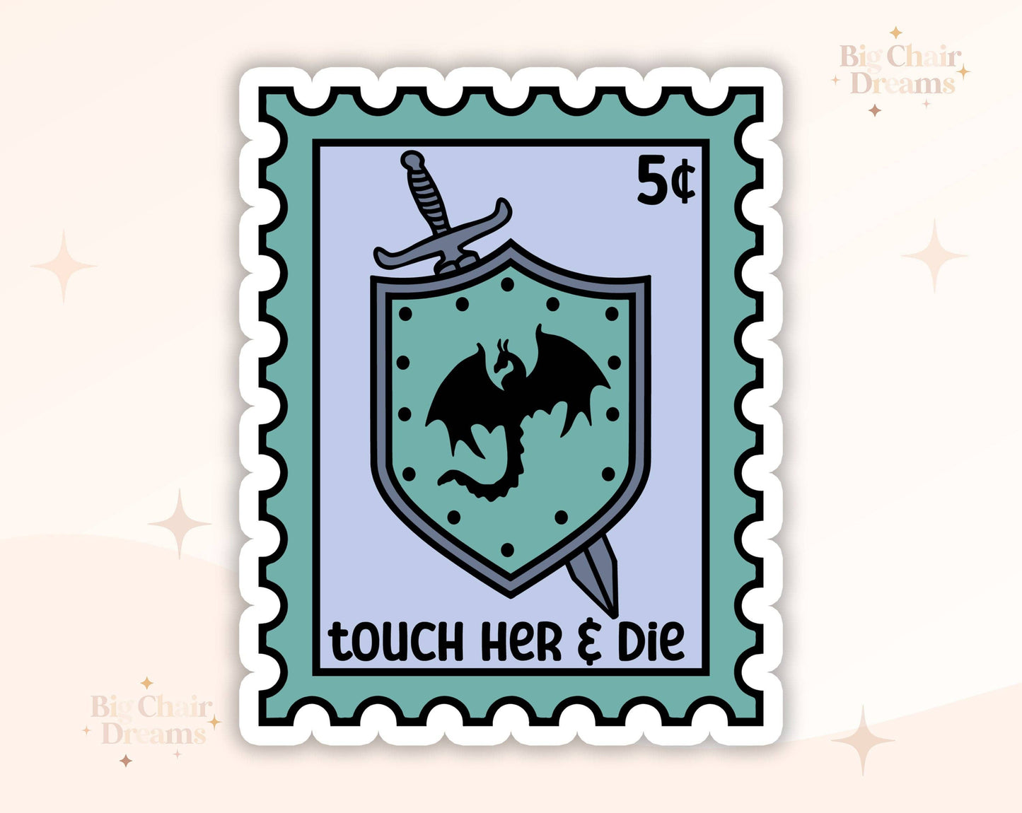 Touch Her and Die Stamp Sticker by Big Chair Dreams