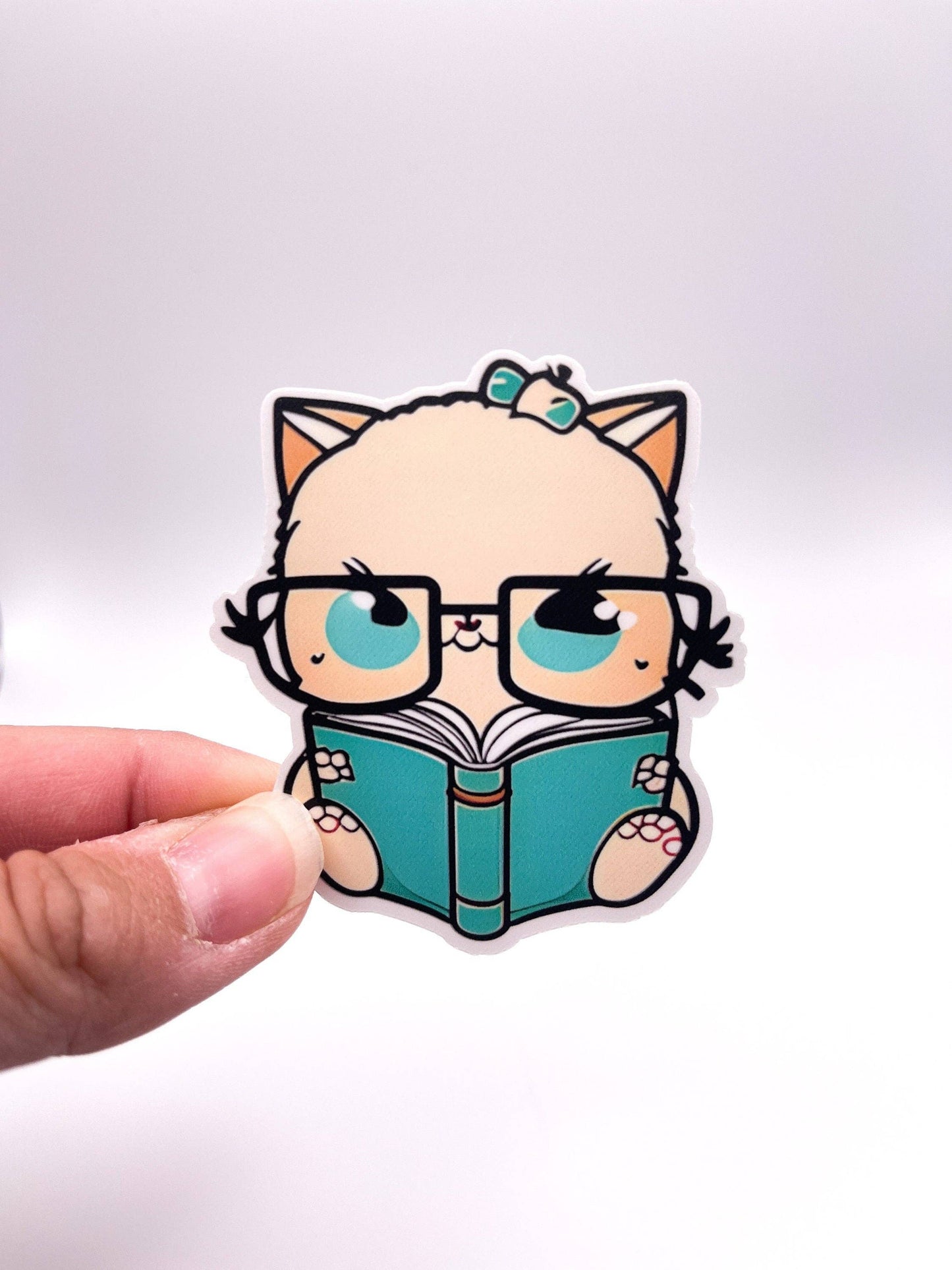 Girlie Cat Reading a Book Sticker by Big Chair Dreams